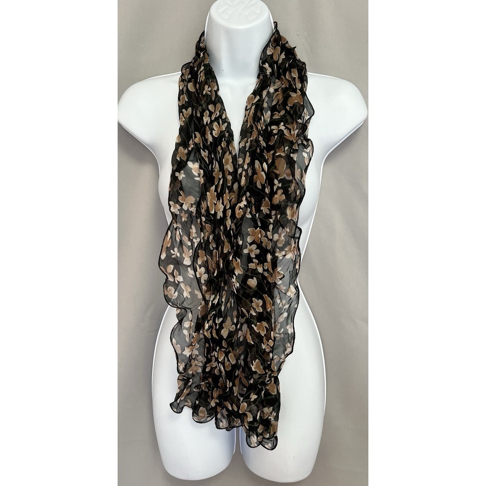Women's Scarf Ruffle‎ Floral Black Beige